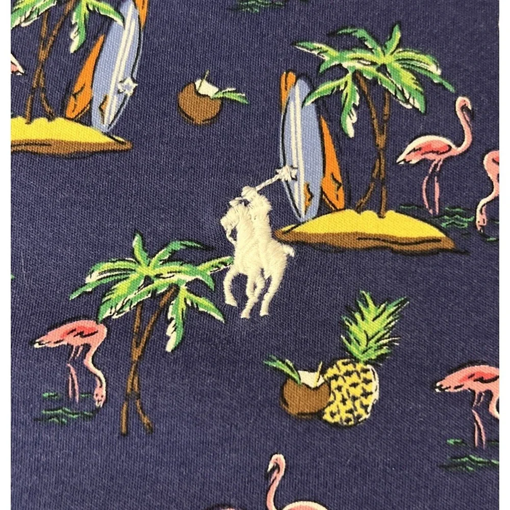 Polo Ralph Lauren Blue Tropical Flamingo Pineapple Short Sleeve Shirt, Size 2XB